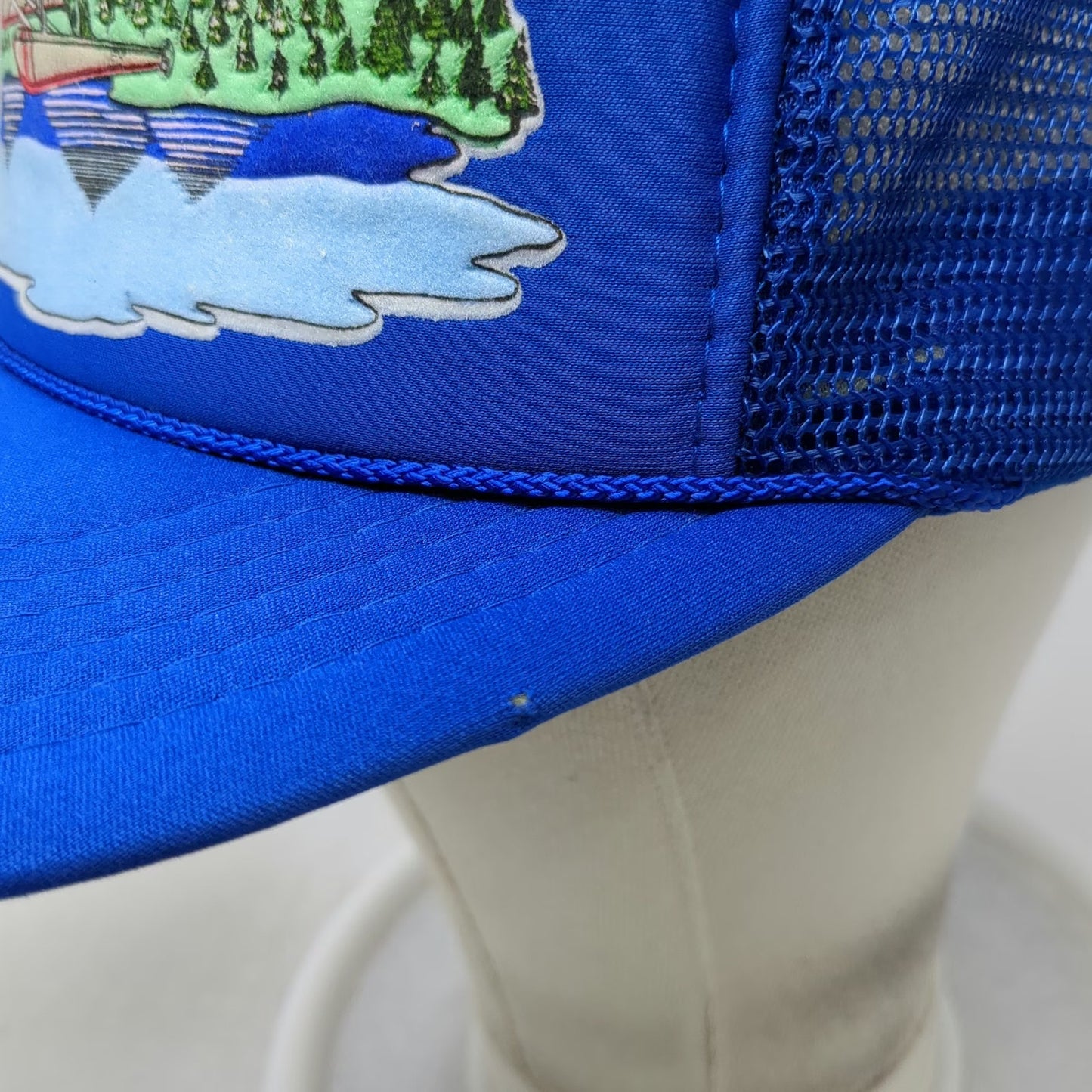 Blue Trucker Hat Alaska Bush Plane Scenic Mesh Snapback Foam Rope Logo Vintage