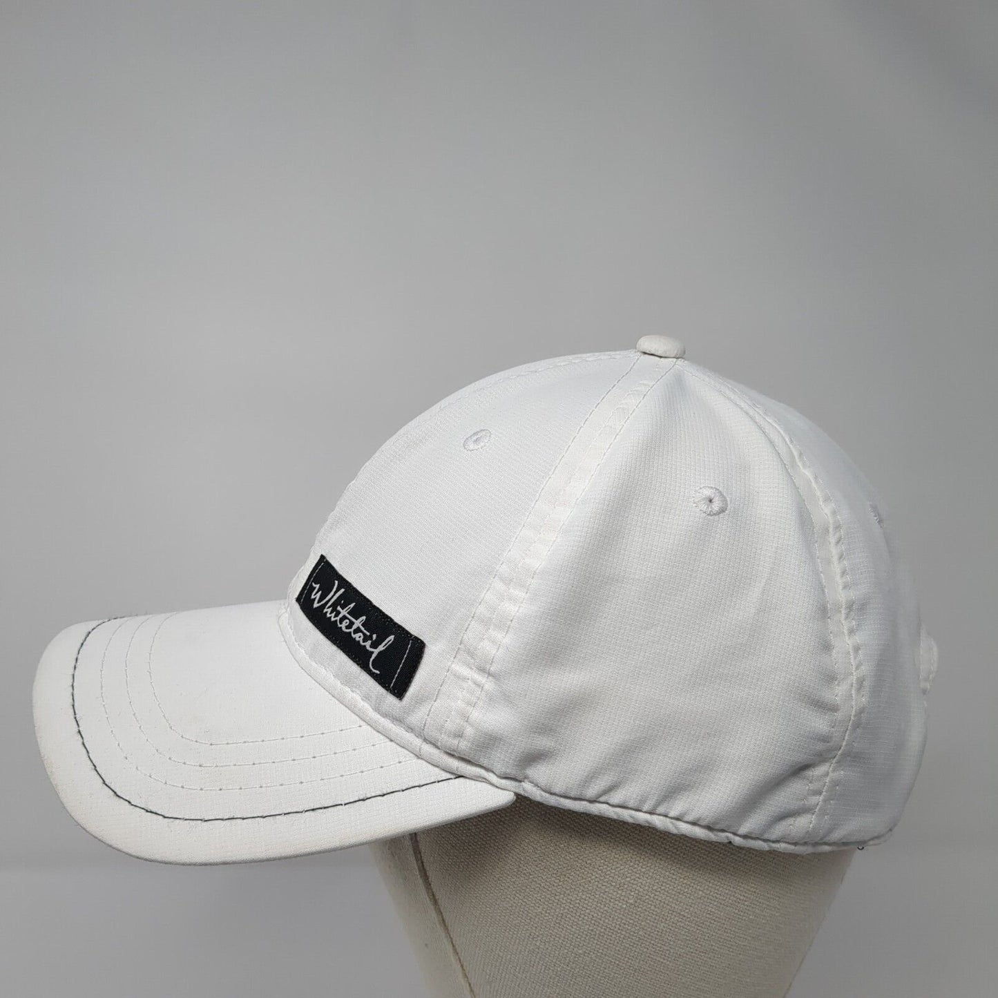 Whitetail Strapback Hat White One Size Adjustable Vented Holes 6 Panel Pukka