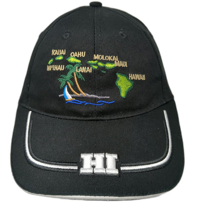 Magic Caps Baseball Hat Black One Size Hawaii Map Palm Trees Raised HI Logo