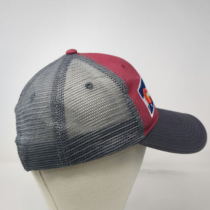 ULURU Trucker Hat Red Gray Blue One Size Colorado Mountains Patch Snapback Mesh
