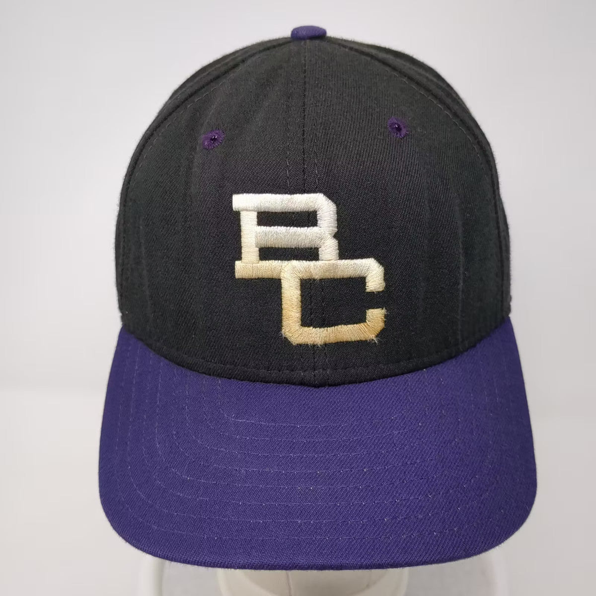 New Era Black Purple BC Interlocking Logo Fitted Cap Hat Size 7 1/8 Made in USA