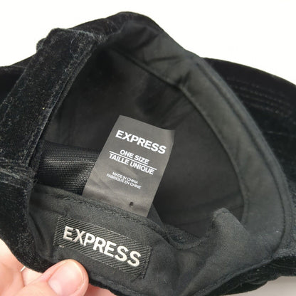 Express Strapback Hat Black One Size Adjustable Velvet Blank 6 Panel
