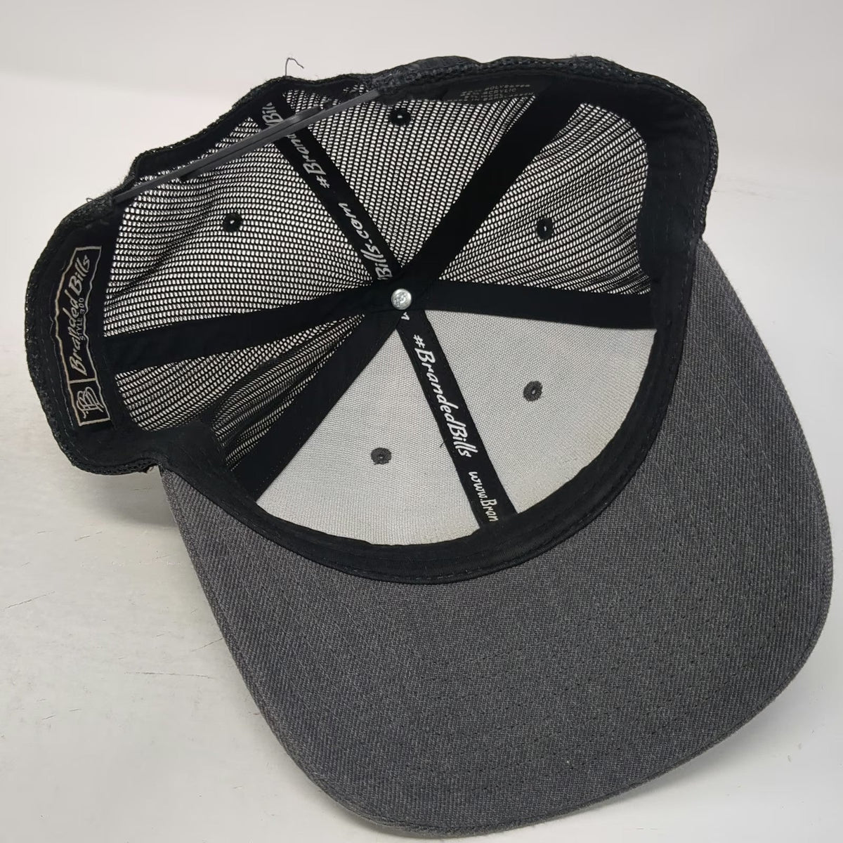 Branded Bills Trucker Hat Gray OSFM Bear Excavation LLC Leather Patch Snapback