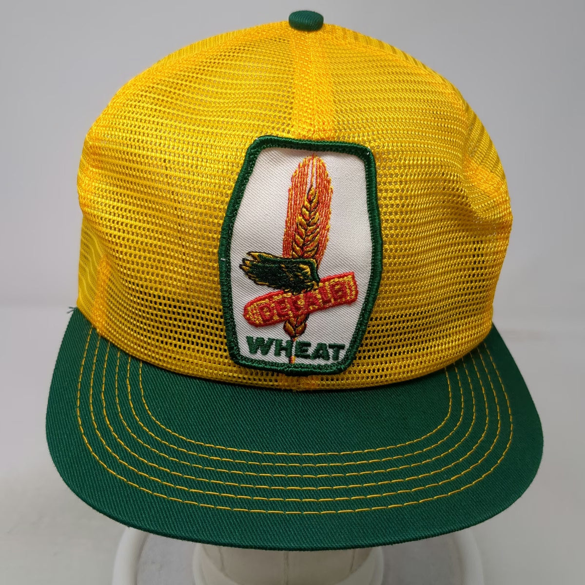 Trucker Hat Yellow Green DEKALB Wheat Agriculture Mesh Back Patch Vintage