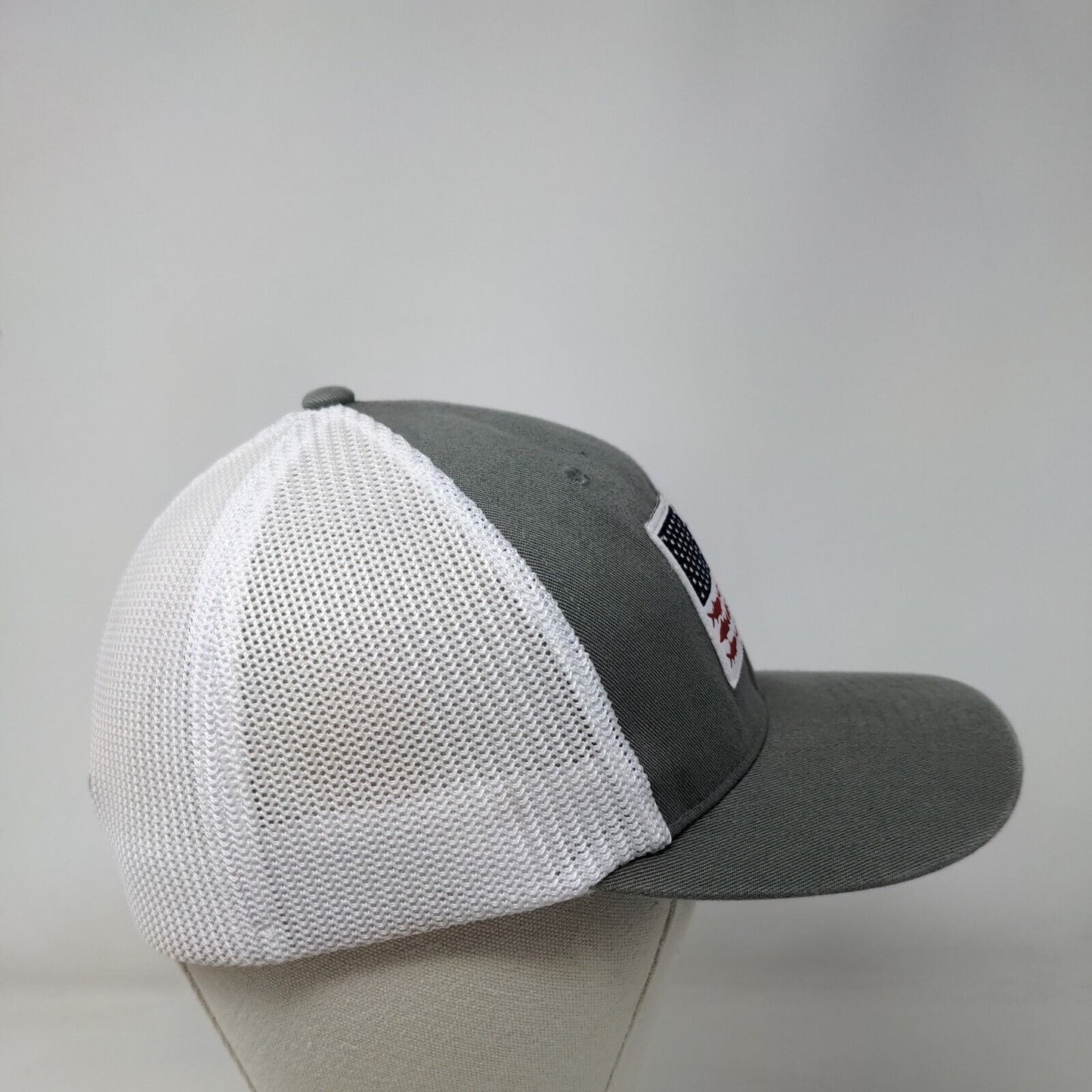 Columbia PFG Fitted Trucker Hat Gray S/M Embroidered Patriotic Mesh Back