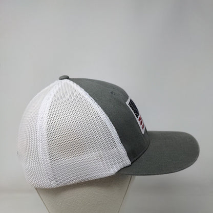 Columbia PFG Fitted Trucker Hat Gray S/M Embroidered Patriotic Mesh Back