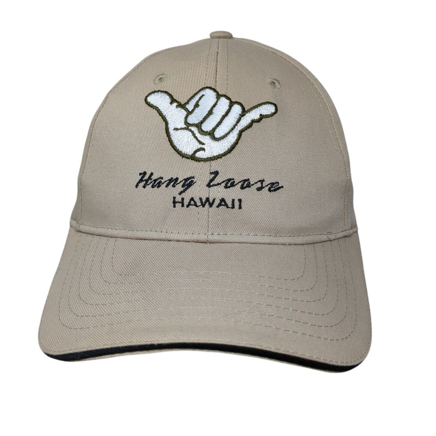 Hang Loose Hawaii Strapback Hat Tan OSFA Adjustable Embroidered 6 Panel Cotton