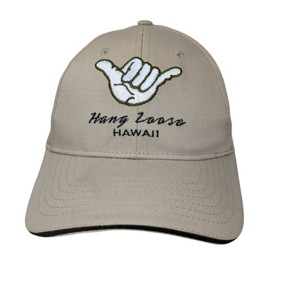 Hang Loose Hawaii Strapback Hat Tan OSFA Adjustable Embroidered 6 Panel Cotton