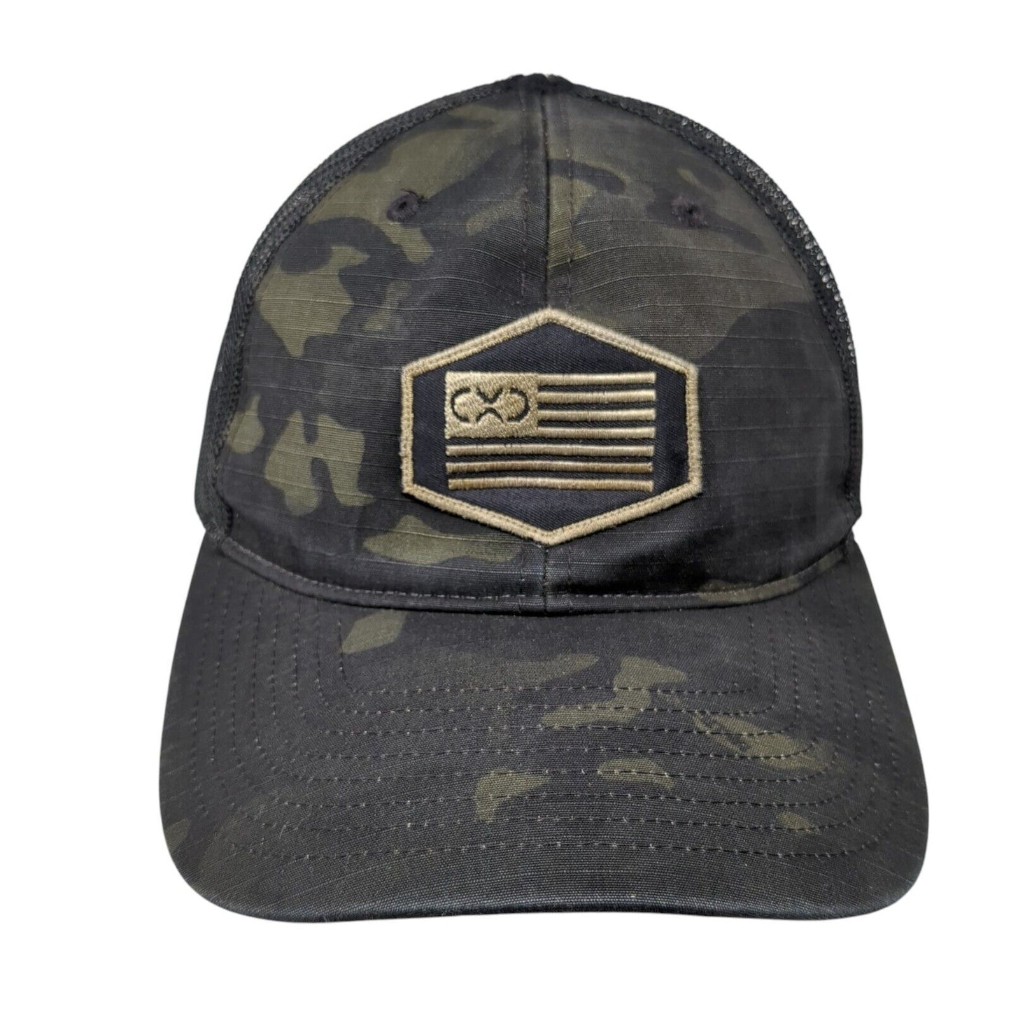 Richardson Snapback Mesh Back Trucker Hat Camo One Size Flag Patch