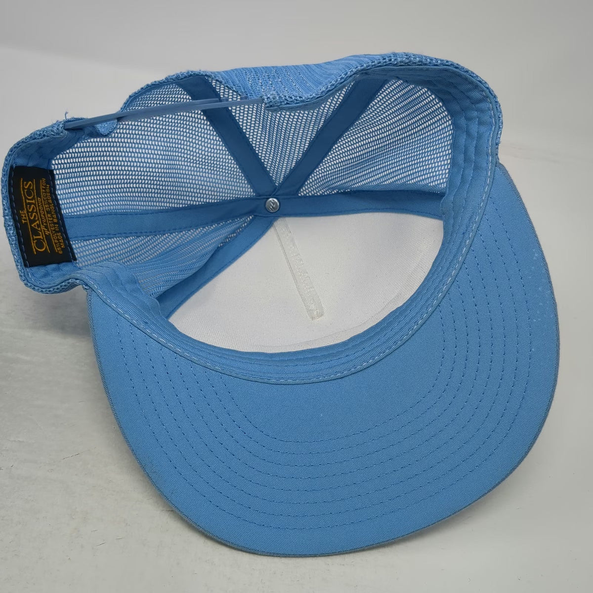 Yupoong Trucker Hat Blue White OSFM Keep Spills At Bay Prevention Mesh Snapback