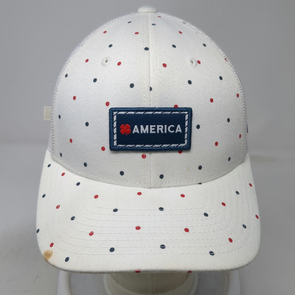 Black Clover America Patch Polka Dot Mesh Back White One Size Baseball Cap Hat