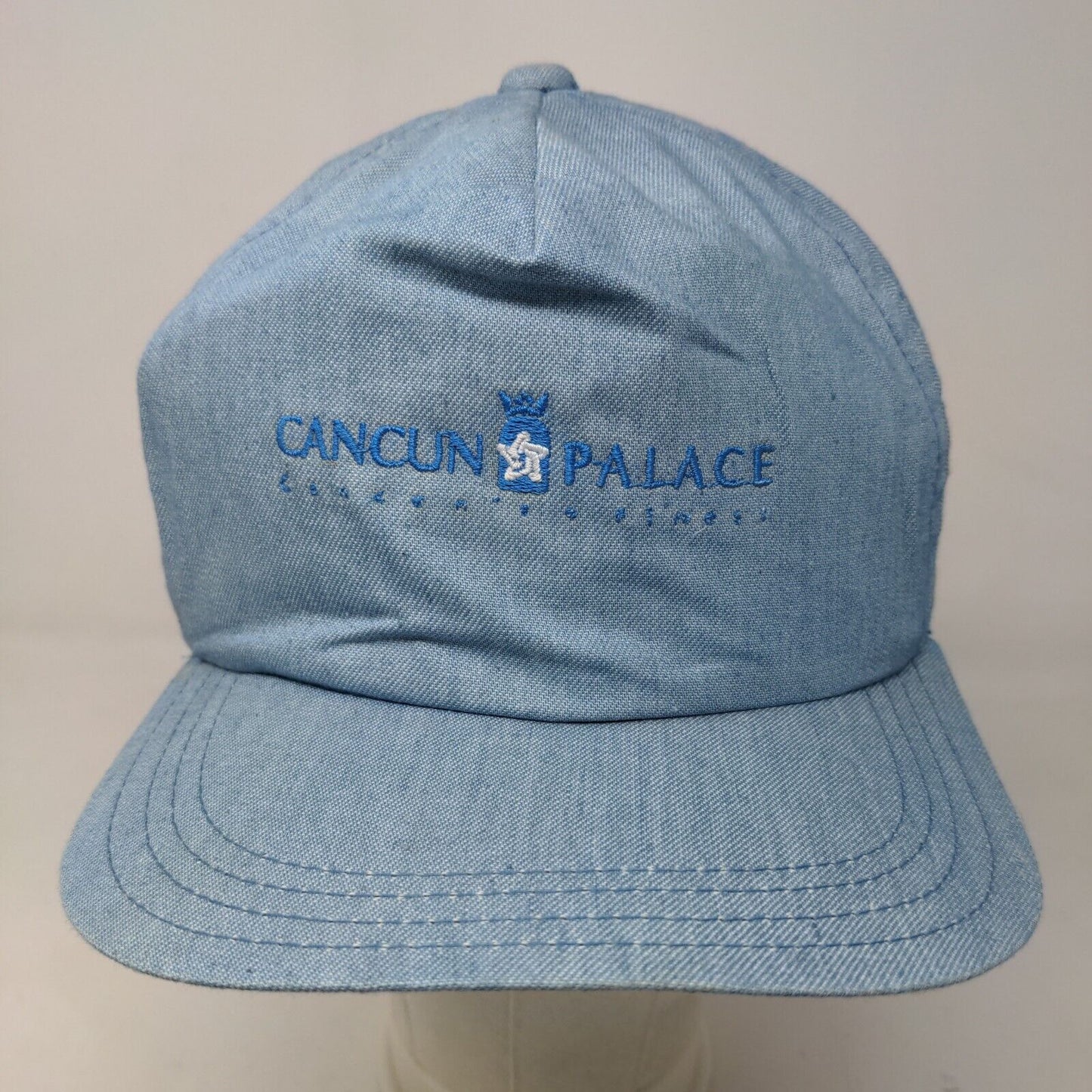 Cancun Palace Men's Snapback Trucker Hat Blue Embroidered Logo