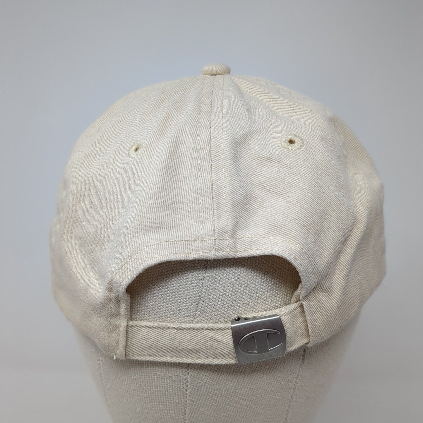 Champion Slideback Hat Tan One Size Adjustable Embroidered Vented Holes 6 Panel