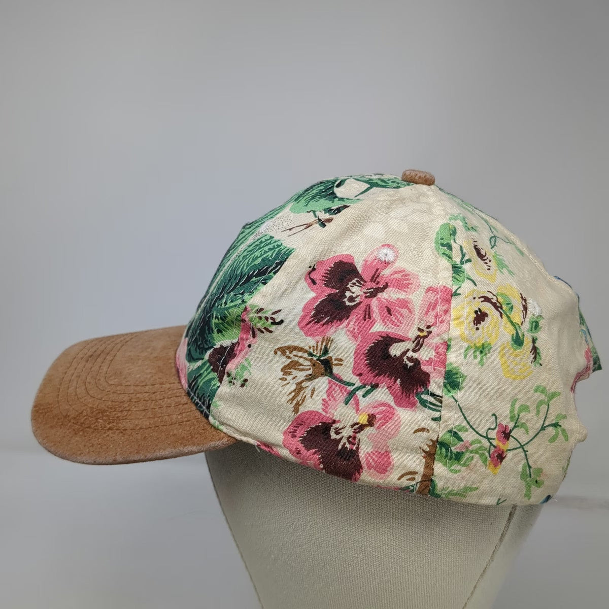Hopeless Romantic Baseball Cap Hat One Size Beige Pink Green Brown Floral Strap