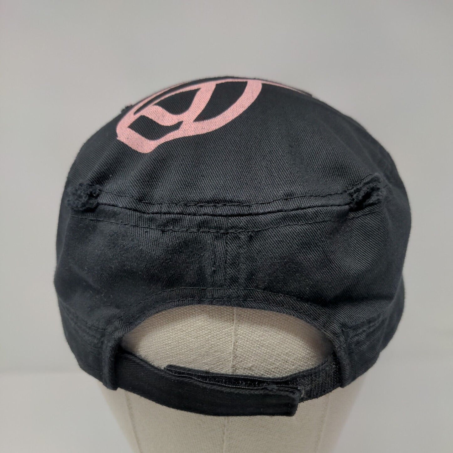 Pink Ribbon Rhinestone Strapback Army Hat Black One Size Pit Bull
