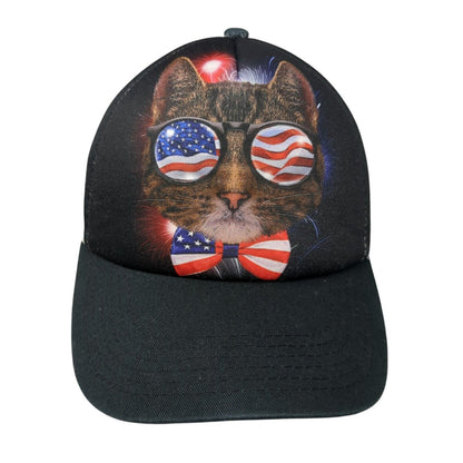 American Cat Snapback Trucker Hat Black OS Adjustable USA Patriotic Mesh Back