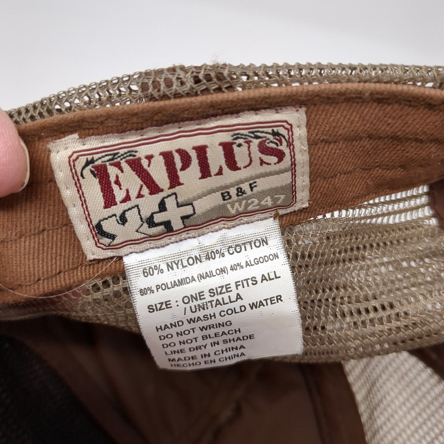 Explus Cross Strapback Trucker Hat Brown OS Adjustable Mesh Back Distressed