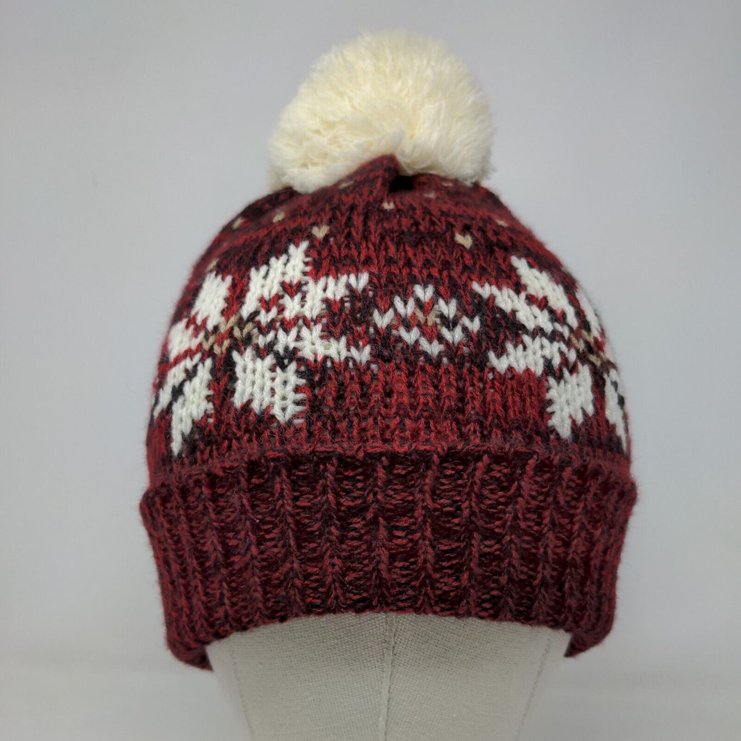 Charter Club Women's Knit Beanie Hat Cap 100% Acrylic Fair Isle Red OS