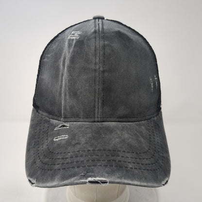 Unbranded Ponytail Trucker Hat Gray One Size Adjustable Mesh Back Distressed