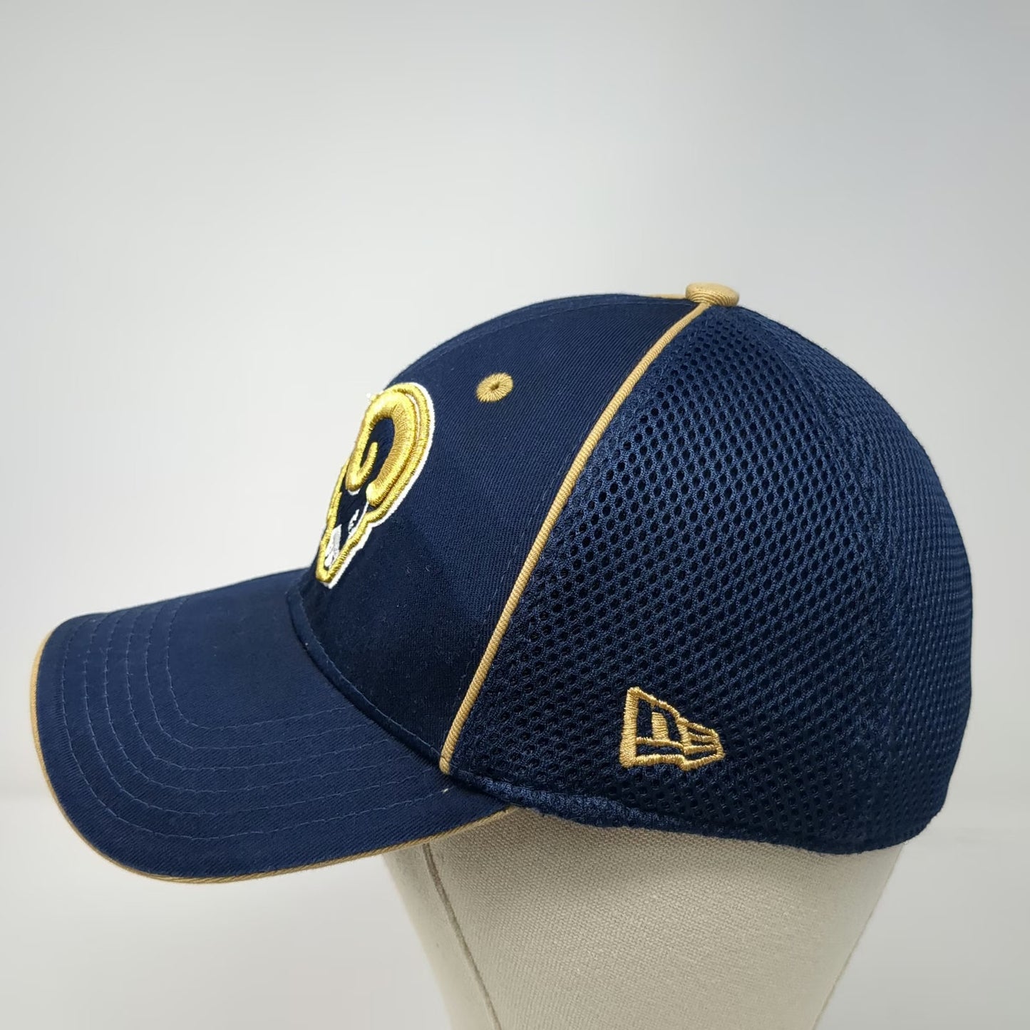 Los Angeles Rams NFL New Era Blue Cap M 39THIRTY Mesh Back Stretch Gold Hat Logo