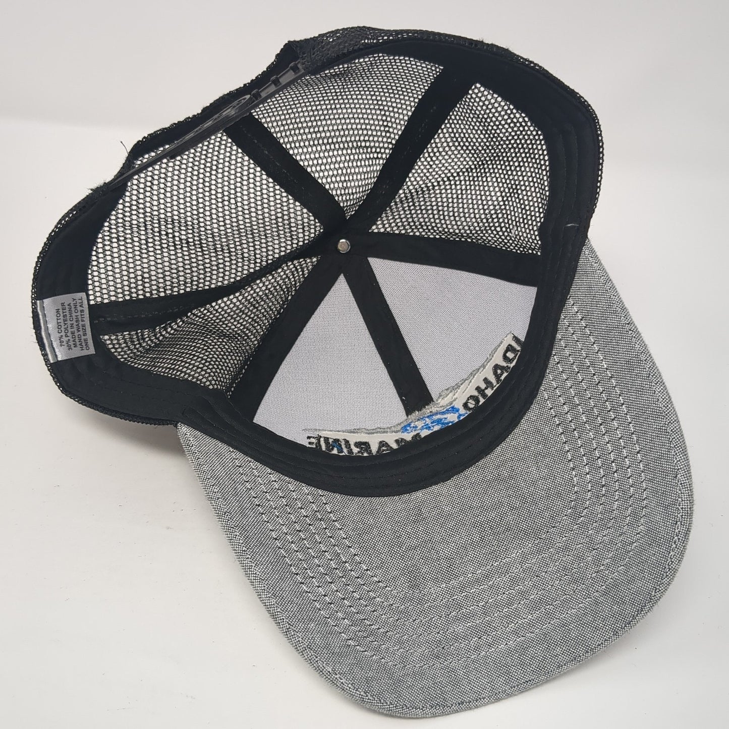 Idaho Marine Trucker Hat Gray One Size Adjustable Embroidered Mesh Back 6 Panel