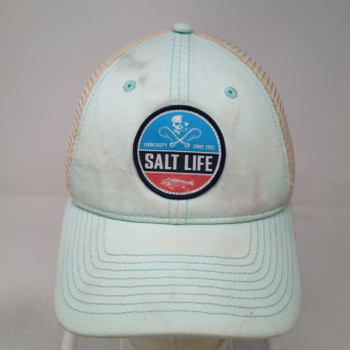 Salt Life Trucker Hat Blue One Size Mesh Snapback Fishing Logo Graphic Patch