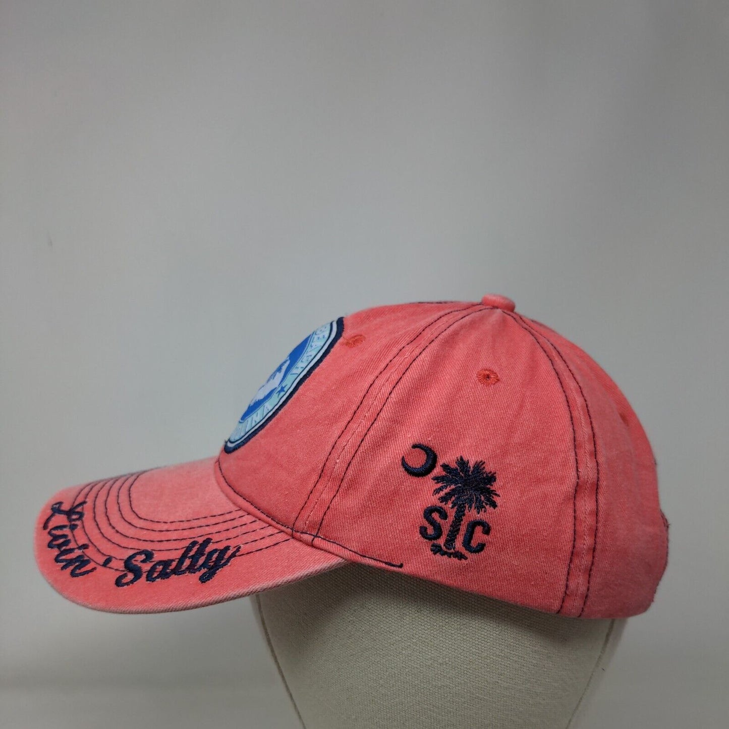 Myrtle Beach South Carolina Livin' Salty Strapback Hat Pink OSFA Embroidered