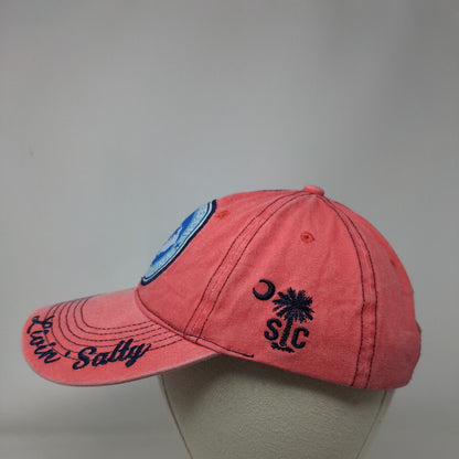 Myrtle Beach South Carolina Livin' Salty Strapback Hat Pink OSFA Embroidered