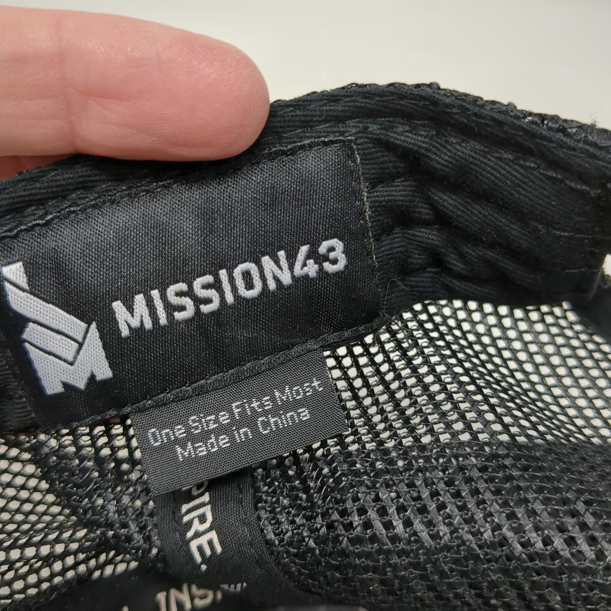 MISSION43 Trucker Hat Black One Size Snapback Mesh Flat Brim Logo Patch Lead