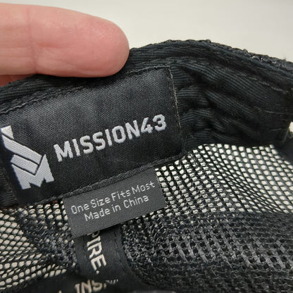 MISSION43 Trucker Hat Black One Size Snapback Mesh Flat Brim Logo Patch Lead
