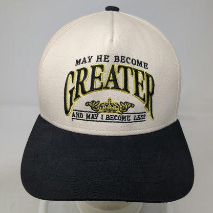 Beige Black 5 Panel Hat One Size Religious May He Become Greater Crown Snapback