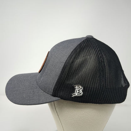 Branded Bills Trucker Hat Gray Black One Size Mesh Back Leather Patch Mountain