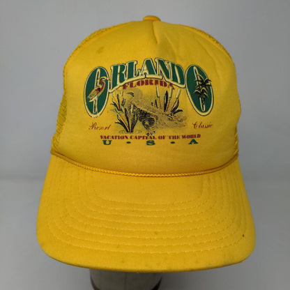 Orlando Florida Men's Snapback Mesh Back Trucker Hat Yellow Adjustable Vintage