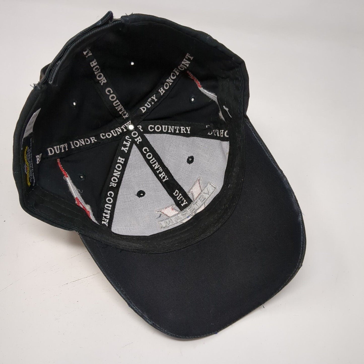 Veteran Proudly Served Strapback Hat Black OSFM Adjustable Embroidered