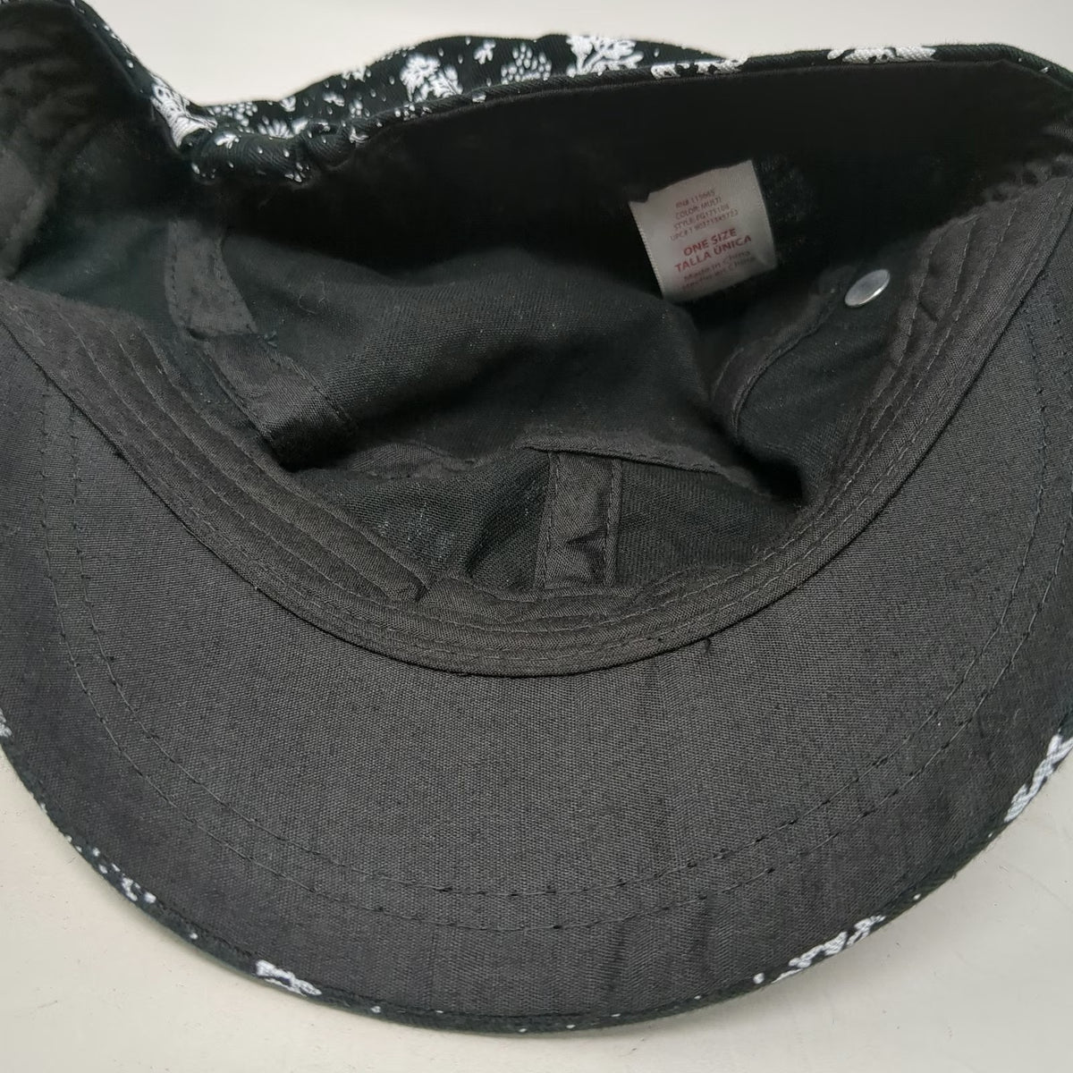 Forever 21 Army Cap Black White One Size Floral Pattern Elastic Side Buttons Hat