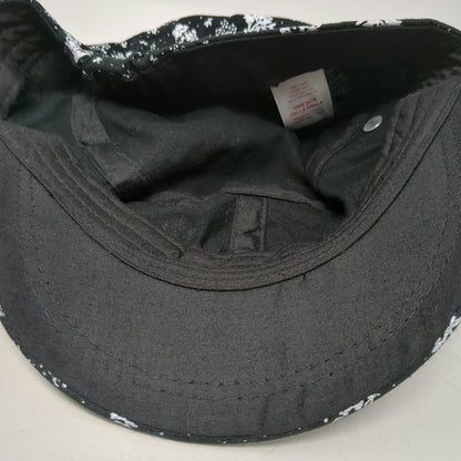 Forever 21 Army Cap Black White One Size Floral Pattern Elastic Side Buttons Hat