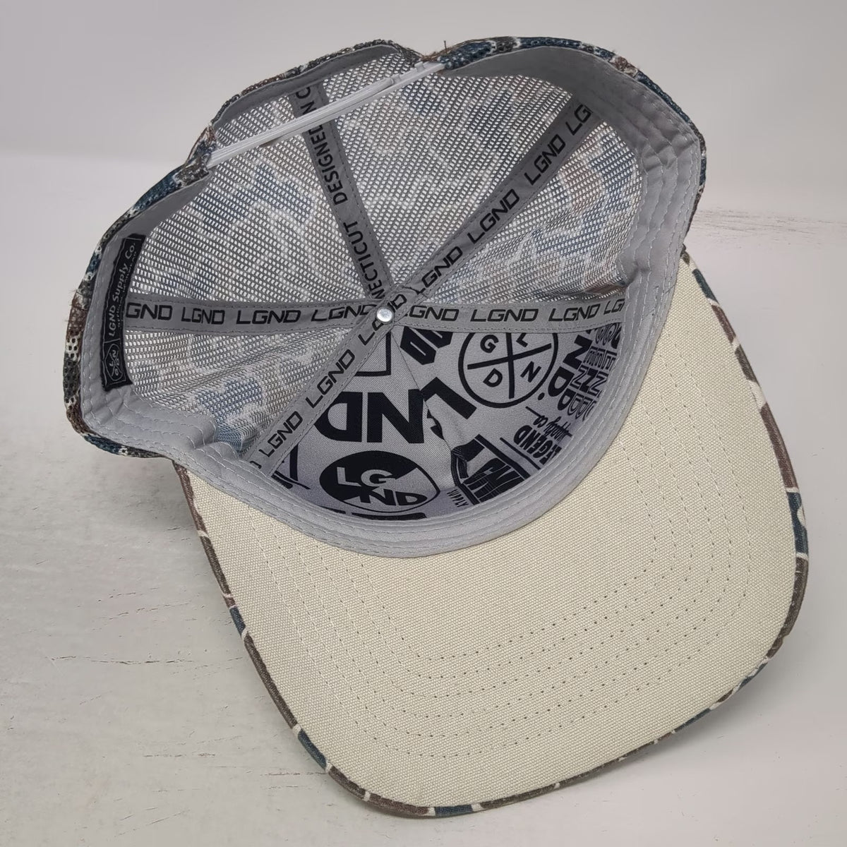LGND Supply Co. Trucker Hat White Blue Camo One Size Snapback Mesh Graphic Cap