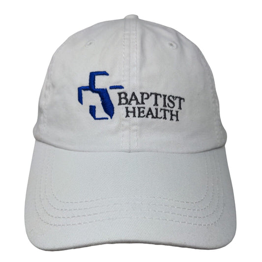 Baptist Health Slideback Hat White OSFA Adjustable Embroidered 6 Panel Cotton