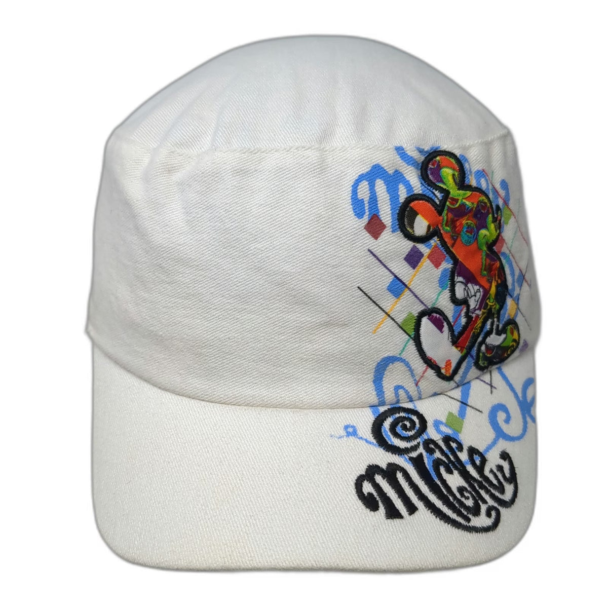 Disney Parks Army Cap White OSFM Strapback Abstract Mickey Graphic Cotton Hat