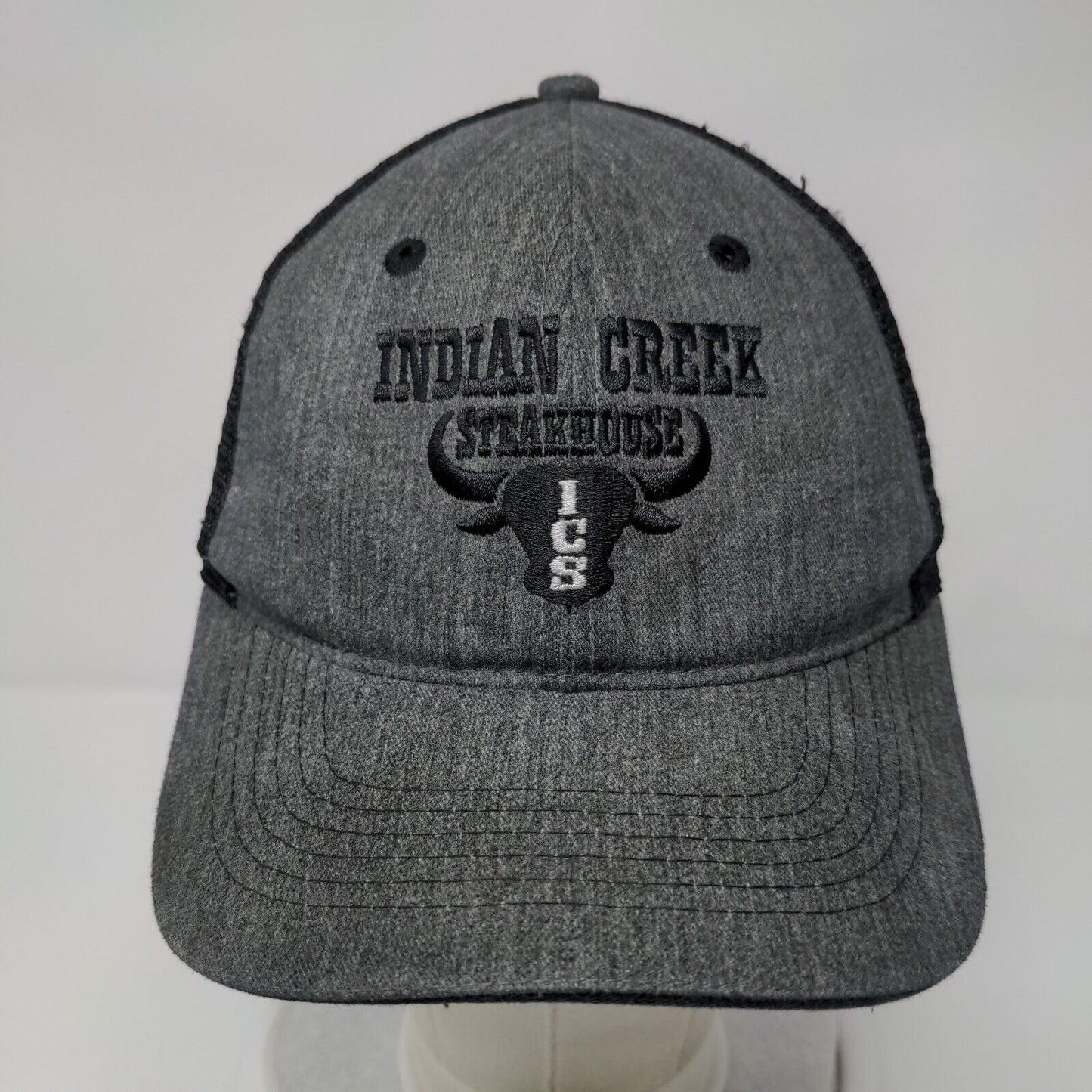 Indian Creek Steakhouse ICS Snapback Trucker Hat Gray OS Mesh Back Buck's Bag
