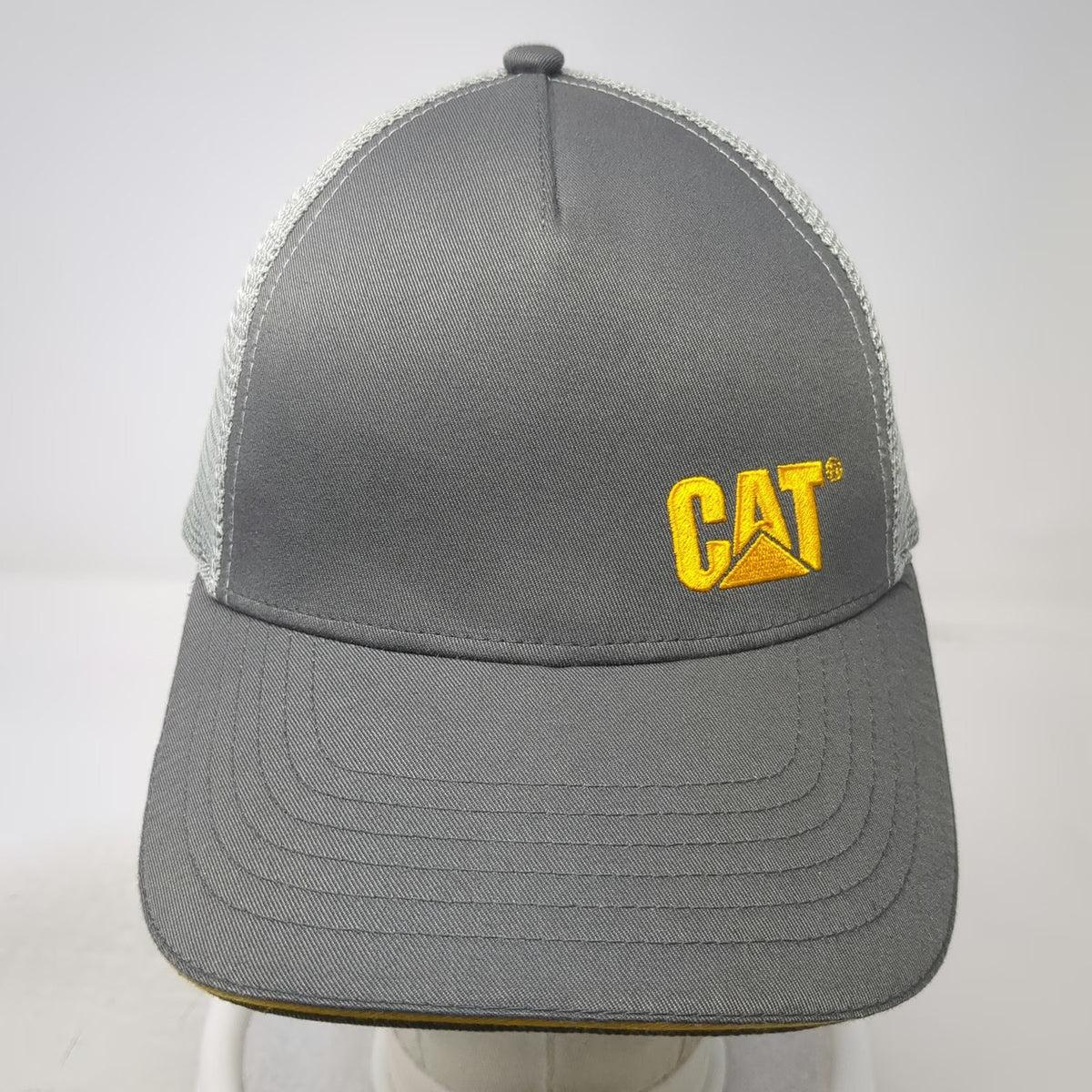 Caterpillar Trucker Hat Gray One Size CAT Logo Embroidered Mesh Back Snapback