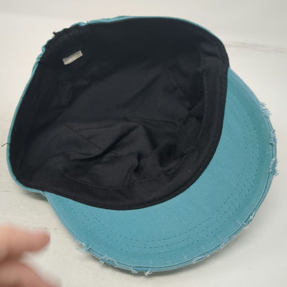 Army Cap Blue One Size Distressed Frayed Ruched Band Cadet Military Style Hat
