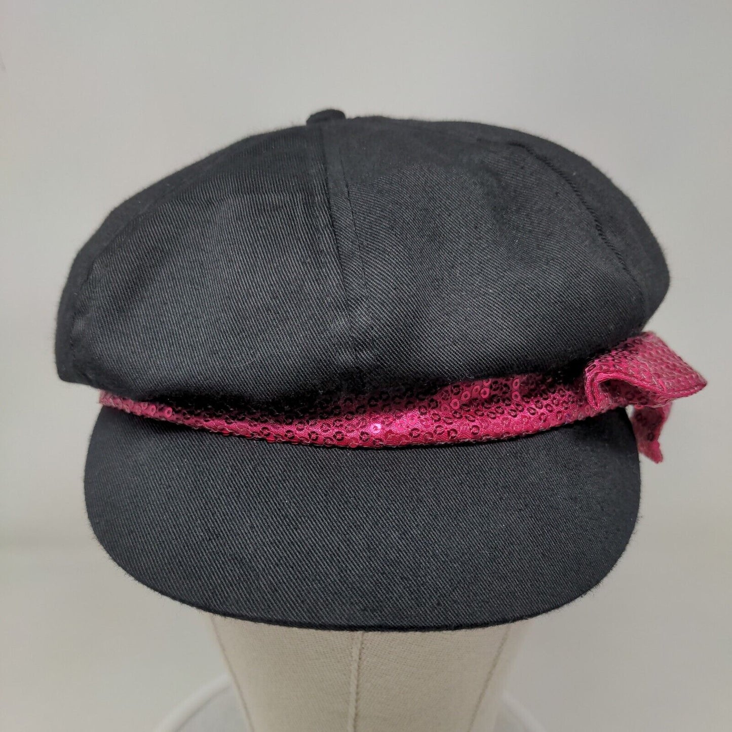 Beret With Bill and Bow Sparkly Bling Black Pink Unbranded 100% Polyester