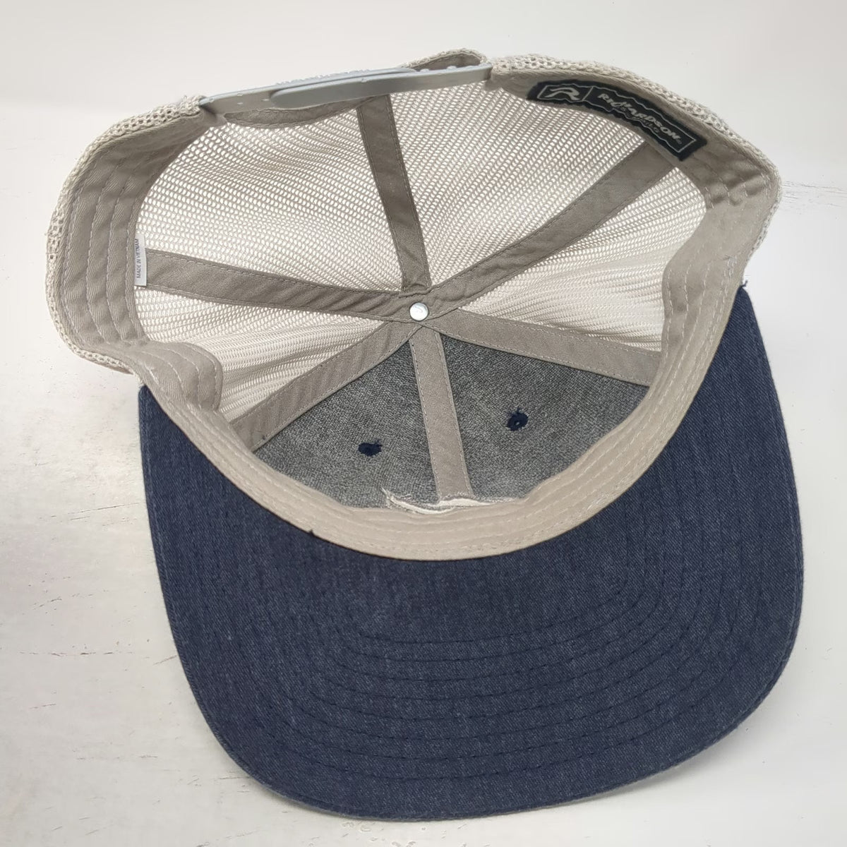 Richardson Trucker Hat Blue L Mesh Snapback Denim Crown 115 White Embroidered