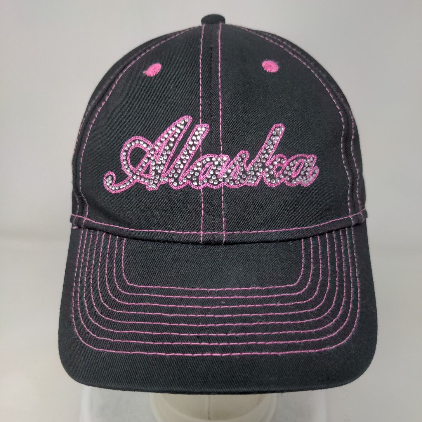 Alaska Strapback Hat Black One Size Embroidered Bling Adjustable