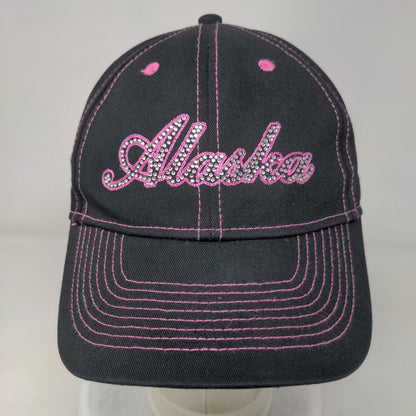 Alaska Strapback Hat Black One Size Embroidered Bling Adjustable