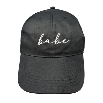 Babe Strapback Hat Black One Size Adjustable Embroidered Vented Holes 6 Panel