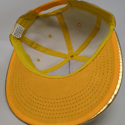Yellow 5 Panel One Size Metallic Rhinestone Dollar Sign Snakeskin Flat Brim Hat