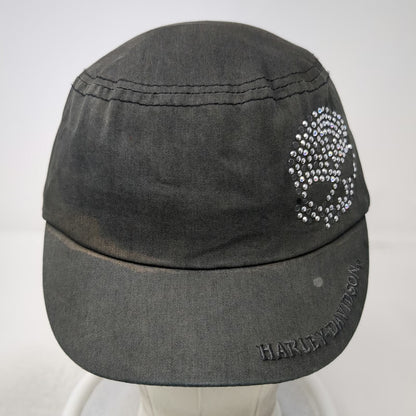 Harley-Davidson Army Cap Gray One Size Rhinestone Skull Embroidered Cotton Hat