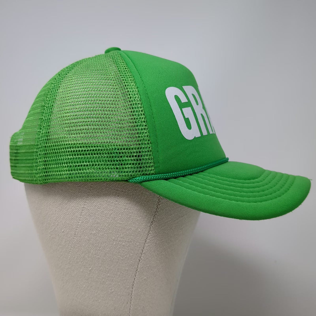 bdvibez Grass Green White One Size Trucker Hat Snapback Mesh 5 Panel Rope Foam